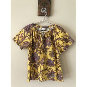 JCrew Collection Womens Size XXS Tie Neck Cotton Top Ratti Paisley Yellow